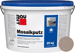 Baumit mozaïekpleister is verkrijgbaar in de kleur M 302 Monviso in emmers van 25 kg.