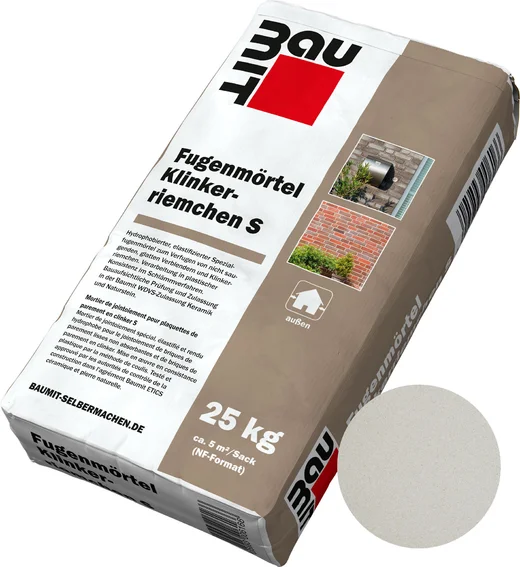 De voegmortel Klinkerriemchen S is verkrijgbaar in papieren zakken van 25 kg in de kleur extra wit.