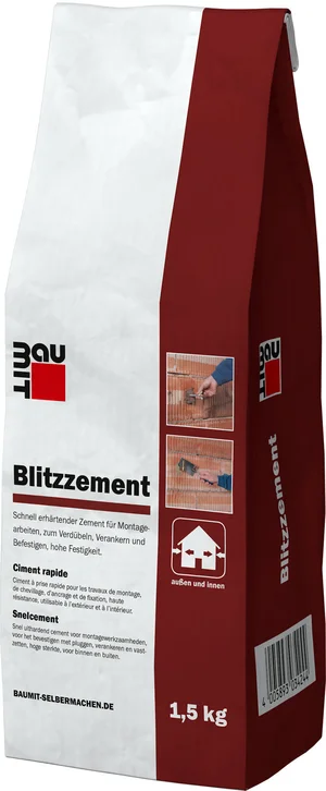 Baumit bliksemcement is verkrijgbaar in foliezakken van 1,5 kg.