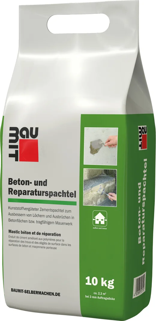 Beton- und Reparaturspachtel von Baumit, ideal zum Ausbessern von L&ouml;chern und Rissen bei Betonfl&auml;chen, 10 kg Beutel.
