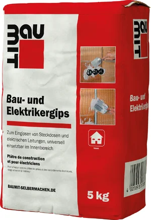 Baumit bouw- en elektrapleister is verkrijgbaar in papieren zakken van 5 kg.
