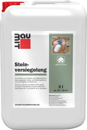 Baumit steenverzegeling is verkrijgbaar in kunststof bussen van 5 liter.