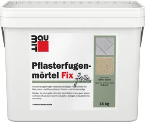 Baumit Fix Voegmortel Fijn is verkrijgbaar in de kleur zand in een emmer van 15 kg.
