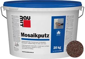 Baumit mozaïekpleister is verkrijgbaar in de kleur M 313 Athos in emmers van 20 kg.