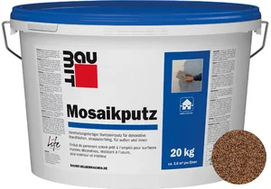 Baumit mozaïekpleister is verkrijgbaar in de kleur M 315 Rodna in emmers van 20 kg.
