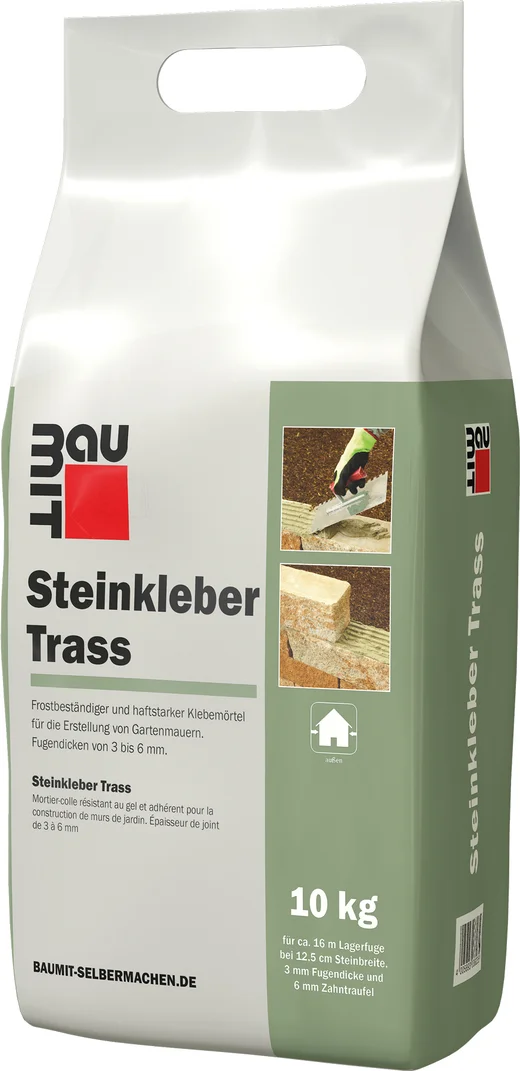Baumit Steenlijm Trass is verkrijgbaar in foliezakken van 10 kg.