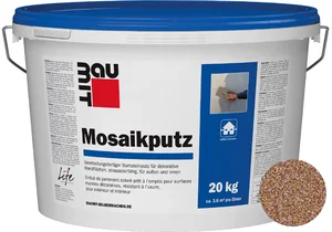 Baumit mozaïekpleister is verkrijgbaar in de kleur M 312 Cook in emmers van 20 kg.