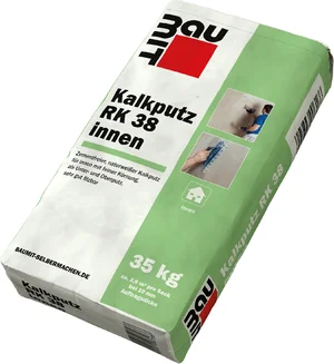 Baumit kalkpleister RK 38 interieur is verkrijgbaar in papieren zakken van 35 kg.