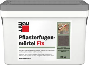 Baumit Fix bestratingsvoegmortel is verkrijgbaar in de kleur steengrijs in een emmer van 20 kg.
