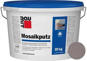Baumit mozaïekpleister is verkrijgbaar in de kleur M 330 Elbrus in een emmer van 20 kg.