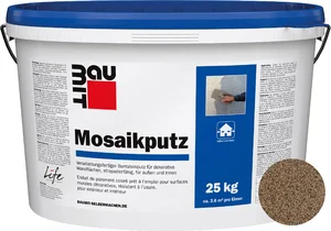Baumit mozaïekpleister is verkrijgbaar in de kleur M 318 Rax in emmers van 25 kg.